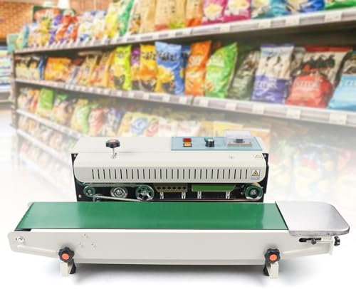GCIUEMMH Automatic Continuous Sealing Machine - Food Sealing Machine FR-900 Sealer Machine 0-12m/min Food Vacuum Packing Machine Vacuum Sealing System for Household Commercial Factory Production Line