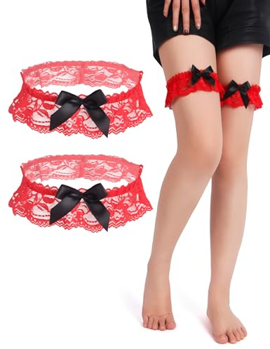 ohmydear Liga de novia 2 piezas liga nupcial elástica ligueros de encaje para novia garter boda con lazo azul celeste accesorios de novia