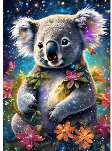 MAXBYE Diamond Painting Kits Erwachsene, Koala Diamond Painting Art Komplett Set DIY Diamant Bilder Anfänger, Blume Diamant Bilder Kristall Kreuzstich Für Home Decor Geschenk 30x40cm