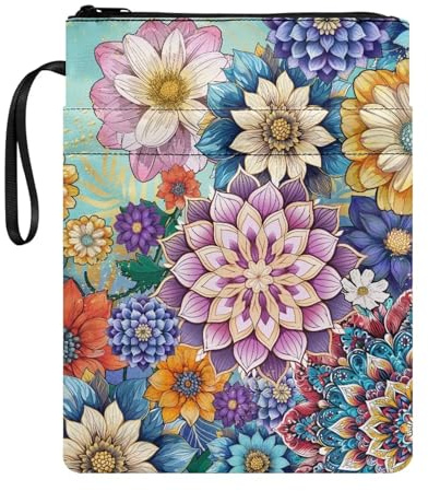 Poceacles Bohemia Blumendruck Buchhülle Buchetui für Buchliebhaber Buchschutz mit Reißverschluss Waschbarer Stoff für Jugendliche Erwachsene Buchliebhaber Lehrer