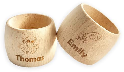 Großer personalisierter Serviettenring aus Holz - Weltall - Personalisiertes Geschenk