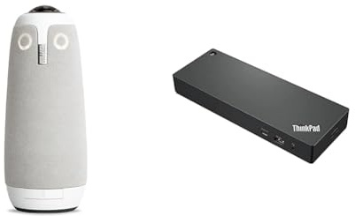 Owl Labs Meeting Owl 3 – 360-Grad, 1080p HD Smart Videokonferenzkamera, Mikrofon und Lautsprecher (automatischer -Fokus, Zooming und Rauschunterdrückung) & Lenovo Universal Thunderbolt 4 Dock Schwarz