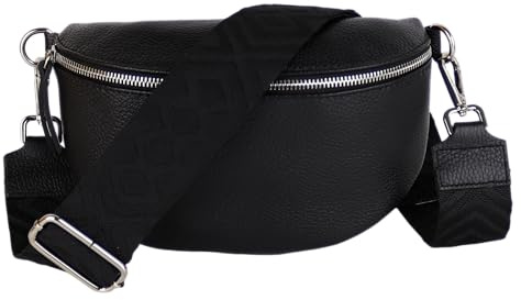 MIRROSI® Bauchtasche Damen, Echtleder, Made in Italy, Umhängetasche, Brusttasche, Crossbody Bag (1 Tasche & 2 Gurte)
