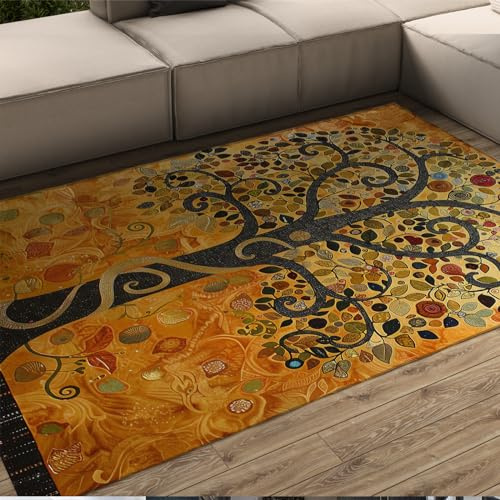 WEECHAINGE Baum des Lebens Bereich Teppiche Gustav Klimt Stil Home Design Weicher großer Innenbodenteppich für Gästezimmer Küchenspüle Edroom rutschfest 60x180cm