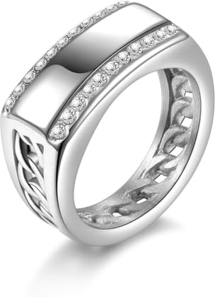 Joliernelle Edelstahl Gliederkettenring für Herren, modisches Band, Siegelring, Zirkonia-Ringe, Schmuck, Geschenk, Größe 64