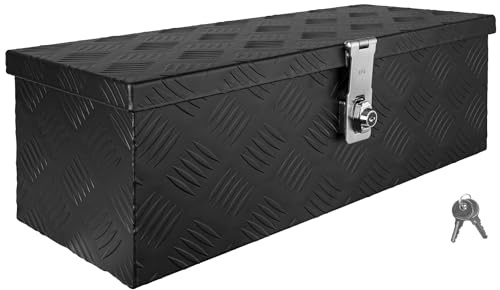 Trucky Truckbox Aluminium Abschließbar Deichselbox Alu Kiste Anhängerbox | Modell D025, 59x23x19 cm, Schwarz, Robustes Riffelblech, Auto, Hobby, Werkstatt