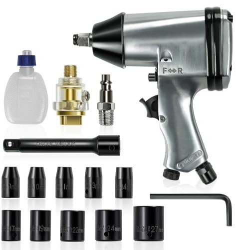 Auto Dynasty 17 Pieces 1/2 Air Impact Wrench Kit Set Heavy-Duty Aluminum Body, 250 ft-lb Max Torque, 7000 RPM 90 PSI Speed Convenient Lubrication System