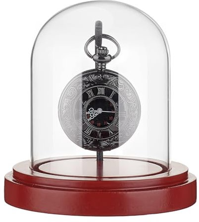 PH PandaHall 4.5x4.3 inch Watch Stand Glass Dome Pocket Watch Display Dome Cloche Bell Jar Dustproof Watch Display Case with Wood Base for Father's Day Pocket Watch Showcase Tabletop Centerpiece
