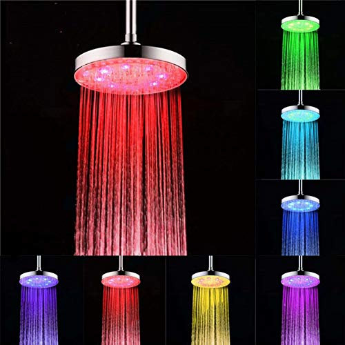 Handbrause, LED-Überkopf-Badezimmer-Hochdruck-Regenduschkopf, Temperaturregelung, selbstleuchtender Sprüher, runder wassersparender Sprinkler