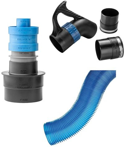 Rockler Dust Collection Kit: Dust Right 3-Piece Stacking Port Adapter Set, Quick-Change Accessory Kit with Floor Sweep & Handle, Expandable 4” Hose for Woodworking - Flexible, Durable & Versatile