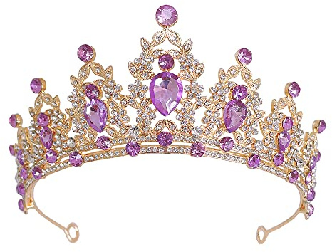 Diadème Femme Tiara Cristal Couronne Pourpre Strass Couronne Princesse Fille Bandeau Adult Cheveux Accessoires Vintage Cadeau pour Concours Parties Festival fête Cosplay Halloween Noel
