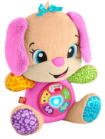 Fisher-Price Baby Learning Toy Laugh & Learn Smart Stages Sis Pink Musical Plush with Smart Stages for Infants Ages 6+ Months, Multilanguage Version: Dutch, English, French, German, Italian, JFD31