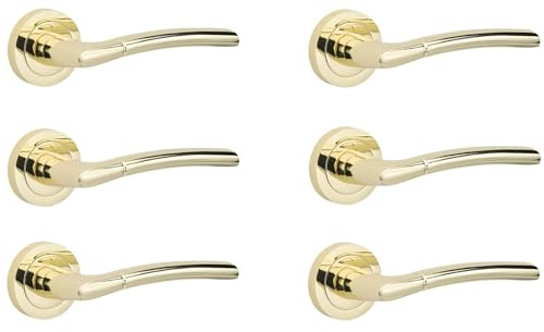 Golden Grace Indiana Design Door Handles Polished Brass, 6 Pairs