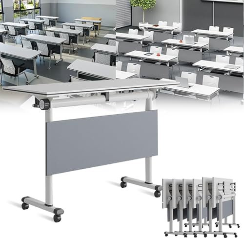 EAHKMETQ Weißer Büro-Konferenztisch, rechteckige Besprechungstische mit langem Klappdesign, Flip-Top-Computertisch