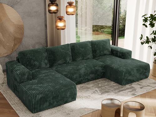 MKS MEBLE Sofa Grün mit Schlaffunktion - Ecksofa mit Schlaffunktion und Bettkasten - Couch - Schlafsofa mit Bettkasten - Trentino U - Grün Cord