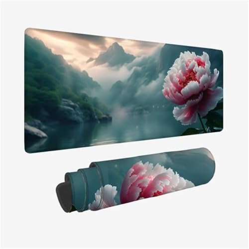 Mauspad XXL 600x300x3mm, Mousepad Pfingstrose Schreibtischunterlage, Wunderland Mauspad Gaming mit Genähten Kanten, Wasserdicht Mouse Pad, rutschfeste Gummibasis Desk Mat, Computer Zubehör Q1-699