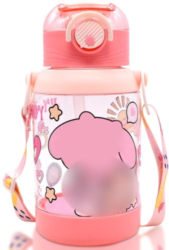 YCVBCY Kawaii Bottiglia Termica 600ML Borraccia Bambini Bottiglia Acqua con Cannuccia Bottiglia per l'acqua Borraccia per Bambino Adatto Per La Scuola e i Viaggi-B