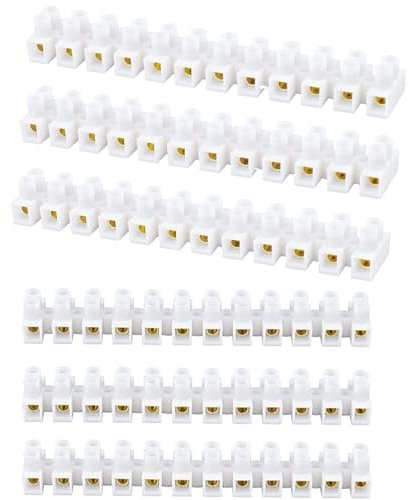 6-Pack Electrical Connector Blocks, 12 Way White Terminal Block, Electrical Connector Strips(3A, 15A)