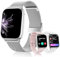 Smartwatch Damen, 1.83 Touchscreen Fitnessuhr, mit Telefonfunktion Smart Watch Fitness SpO2 Blutdruckmessung Schlafmonitor Pulsmesser Schrittzähler 120+ Sportmodi, für Android iOS (Silvery)