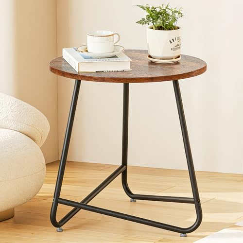 HDANI Sidobord rund, metall litet bord, soffbord liten, soffbord vardagsrumsbord för vardagsrum sovrum, nattduksbord modernt (vintage brun-svart, 45 x 45 x 48,5 cm)