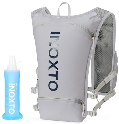 INOXTO Gilet d'hydratation, léger et isotherme avec flasque souple de 250 ml pour randonnée, trail, course à pied, cyclisme, course, marathon pour homme et femme (gris bleu foncé, standard)