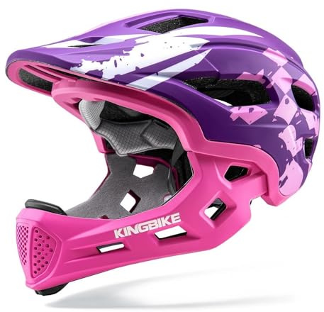 Kids Full Face Helmet Convertible Toddler Bike Helmets with Detachable Chin Guard Boys Girls 4-10 Years Skateboard Scooter Balance Bike BMX MTB Bicycle (Check Flag-Purple Pink)