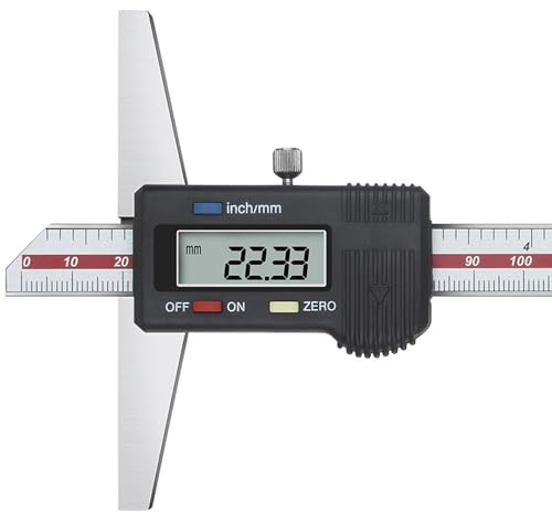 KLYDBMYT Calibrador de Profundidad Digital de 0-200 mm/8 con Pantalla LCD, Calibre Vernier electrónico de Acero Inoxidable, calibrador Digital Vernier Profesional para medición de Profundidad.