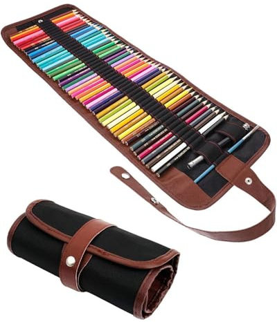 FUGLUS 1 Stück 72 Löcher Leinwand Bleistift Wrap, Große Kapazität Federmäppchen, Pinsel Canvas Pinseltasche Waschbar, Stifterolle Tragbar Tasche für Künstler, Reisen, Schule