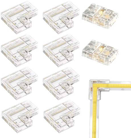Conector de cinta LED COB de 2 pines para 10 mm, conector de tira LED para luces LED Srtip, derechos, 2 conectores centrales Gapless + 8 conectores en L, alargador conector de cinta COB LED de 2 pines