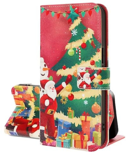 SEHEYA Cover per Oppo Reno 13 5G Custodia Portafoglio a Libro con Natalizio Pieghevoli Libretto Flip Case 3 Tasche Interne Fibbia Magnetica Protezione Caso, Albero di Natale