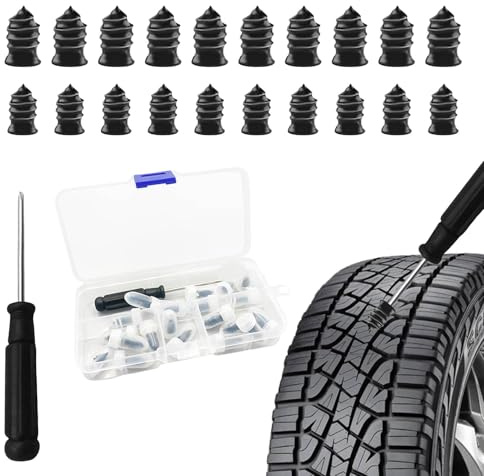 Henyall 20Pcs Heavy-Duty Tyre Repair Rubber Nails with Screwdriver,Car Tyre Repair Kit,Puncture Repair Kit for Car, Motorcycle,Bike,Emergency Tire Plug Kit with Storage Box (10S+10L)