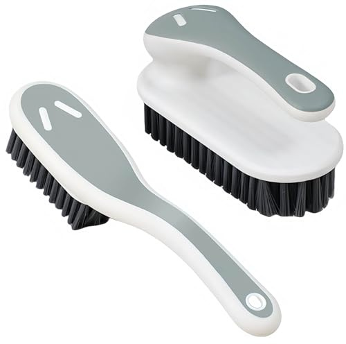 Soft Bristle Scrub Cleaning Brush Stain Remover Brushes Fabric Cleaning Brush Laundry Brush Small Scrub Brush Cleaner Household Cleaning Brushes for Carpet, Clothes, Bathroom,Sneaker-2 Pack (Grey)