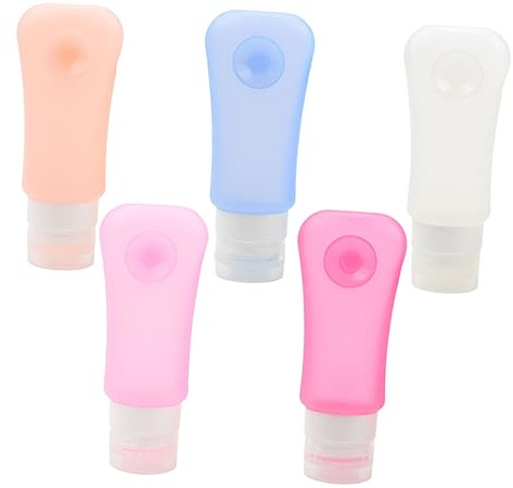 LOLIPPYY Set de 5 Botellas de Silicona con Ventosa de 89ml Diseño con Bomba de Rosca y Material Ligero Adecuado para Viaje Color Aleatorio para Maquillaje y Gel de Limpieza