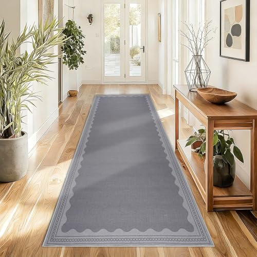 Famibay Teppich Läufer Flur 80x200cm rutschfest Küchenläufer Waschbar Grau Jute Teppich Läufer Für Küche Flur Eingang Schlafzimmer