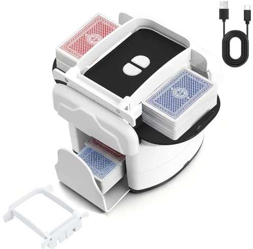 GJCrafts Mescolatore automatico di carte per 1–4 giochi di carte, ricaricabile, 2 modalità di miscelazione, compatibile con carte da poker, bridge, UNO e Phase 10 (Bianco)