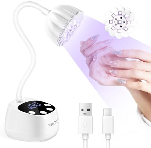 JODSONE Lampada UV per Unghie Asciugatura Rapida - Lampada Flessibile a Collo d'Oca Portatile con Design Regolabile 360°, Ricaricabile per Smalto Gel, Sensore Automatico & 4 Timer, bianco come la neve