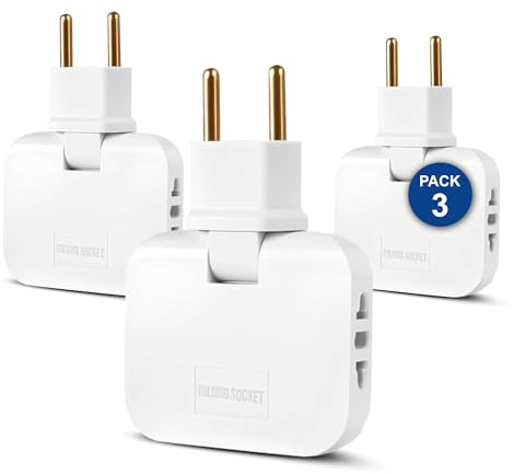 PACK 3 Kompakt Flervägsuttag 3 i 1 - Väggmonterat Fleruttag med Platt Spara-platskontakt - 3 Väggmonterade Eluttag - Adapter 16A 2500W | 3-Stars