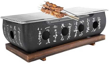 Japanischer tragbarer Holzkohlegrill, tragbarer Grillkocher, schnell aufheizendes rechteckiges Design, für Yakitori, Robata, Takoyaki, kompakter Tischgrill für Camping, Picknicks