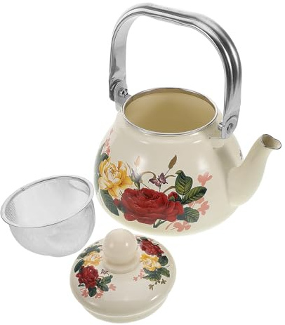 GETAJGHSD Teiera Smaltata Filtro per Tè da 1 Litro, Resistente alla Ruggine, Facile da Pulire, Design Floreale Elegante per Uso Domestico e Ufficio