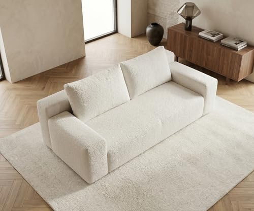 Galyar Sofá 2 Plazas 180 cm Moderno de Espuma de Alta Densidad 35D Comprimida al vacío envío Caja Sin Montaje (Borrego Beige, 2 Plazas)