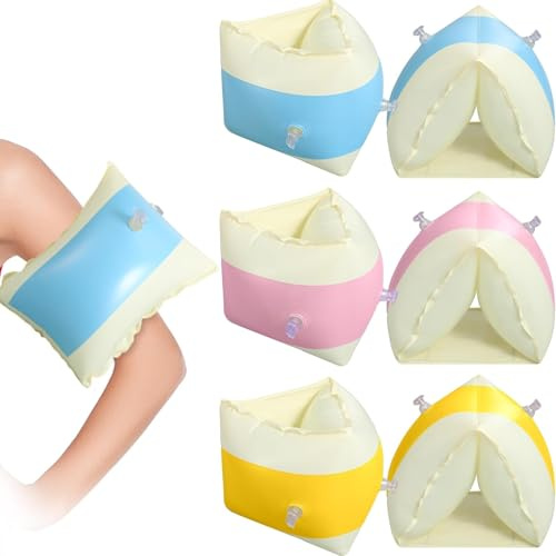 3 par uppblåsbara armband för vuxna – simning träningsflytmedel för vattensäkerhet och inlärning, pool och strand nödvändigheter, randig design