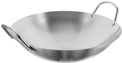 Generic Wok Doméstico Adecuado para Freír y Verduras Doble Asa, sin Rebabas de Acero Inoxidable Sartén Práctica Diseño Bonito para Cocina