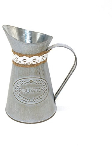 CVHOMEDECO. Country Primitive Mini Krug Vase Milchkanne mit gebunden und Leinen, schicker rustikaler Blumenkübel für Garten und Wohnkultur. 13,3 x 10 x 15,8 cm