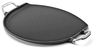 OUTSET Grillpfanne und Pfanne aus Gusseisen mit geschmiedeten Griffen für Pizza, Eier, Pfannkuchen, Burger und Steaks, 35,6 cm, Schwarz