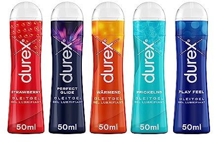 Durex play lubricating tasting set with 1x warming + 1x Perfect Glide + 1x Feel + 1x Sweet Strawberry + tingling in 50 ml