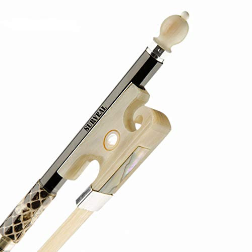 SURVEAL Professioneller Violinbogen aus Kohlefaser, Barock-Stil, natürliches mongolisches Pferdehaar mit Ochsenknochen, Frosch, geschnitzt, Acro de Violoncello (4/4) (4/4)