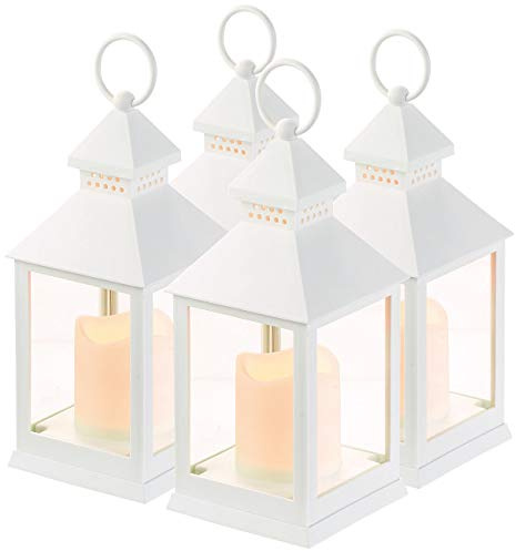 Lunartec LED-Laterne Garten: 4er Pack Laterne mit flackernder LED-Kerze und Timer, Batteriebetrieb (Grablaterne mit Licht, Grabkerzen mit Timer, Flamme)