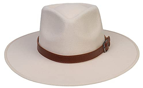 JK Home Fedora-Hut mit breiter Krempe, Wollfilz, Panama-Kappe, Einheitsgröße, Unisex, Damen, Herren, schwarzes geflochtenes Lederband