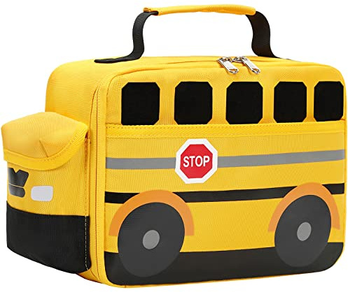 Bluboon Insulated Lunch Box for Kids Boys Girls School Lunch Bags Reusable Cooler Thermal Meal Tote for Picnic (Yellow School bus)