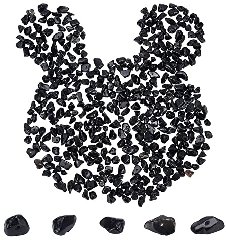 SUNNYCLUE 1 Box 400 Stück Natürliche Chip Steinperlen Schwarzer Obsidian Kristall Chip Perlen Natürliche Edelstein Perlen Unregelmäßige Chips Stein Mit Löchern Für DIY Handwerk Herstellung Zubehör